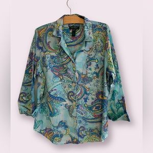 Ralph Lauren paisley pajama set long sleeved top & long shorts size